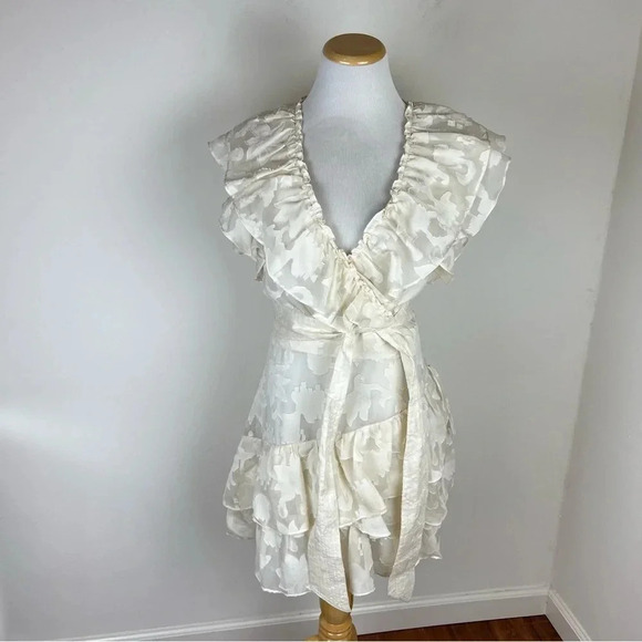 Veronica Beard Mahita Ecru Silk Jacquard Ruffled Cream Size 6 - Picture 5 of 9